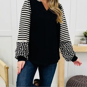 Stylish Black and White Striped Women's Top